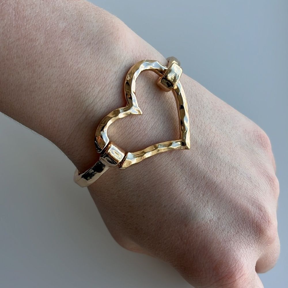 Gold Color Heart Shaped Open Cuff Bracelet